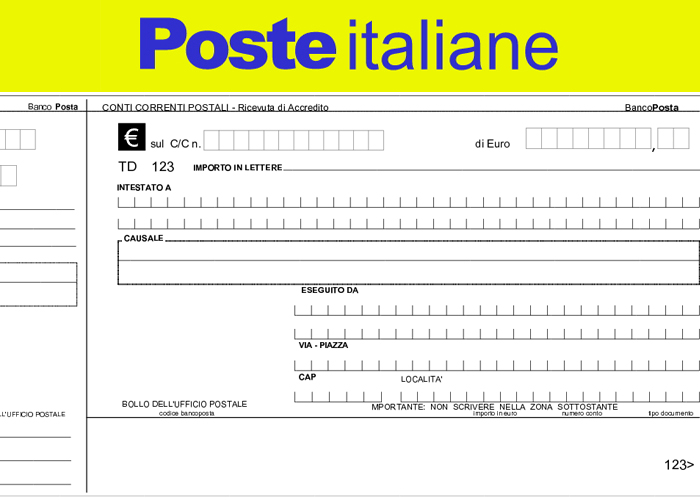 Pagamento con Postagiro o Bollettino Postale